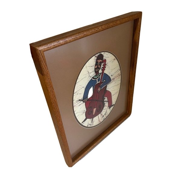 AMOS AMIT FIDDLER JUDAIC Batik Signed Painting 1981 Oval Mat Framed -Priced Each - Picture 9 of 12